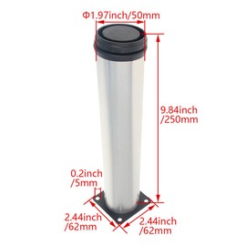 Yinpecly 2Pcs Adjustable Furniture Cabinet Legs 250mm/ 9.84" Stainless Steel Round Sofa Bed Kitchen Feet Support Replacement for Chair Dresser & Coffee Table Black Silver