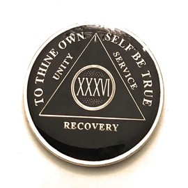36 Year AA Medallion - Sleek Black & Gold Tri-Plate, Alcoholics Anonymous, Sobriety Chip, Token, Coin