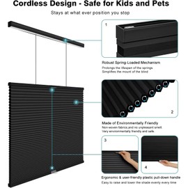Changshade Custom Top Down Bottom Up Cellular Shades, Cordless Blackout Blinds for Window Room Darkening Pleated Honeycomb of 1.5/ Single Cell, Pull Shades with Thermal Insulated, Black Custom Size