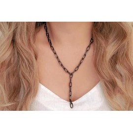 Gunmetal Paperclip Lariat Necklace Chain Big Link Chains Womens Paper Clip Black