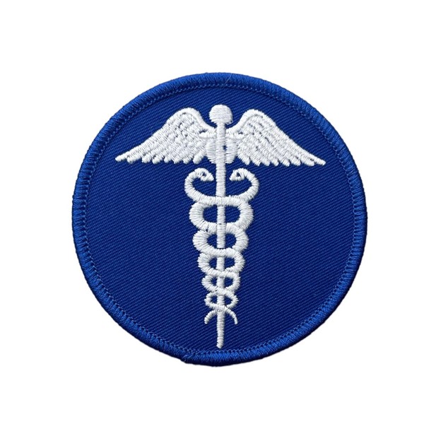 Medical Caduceus 3" White On Blue Embroidered Hat Patch EE3956
