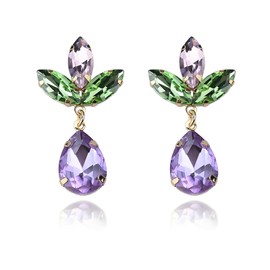 Rhinestone Earrings for Women Colourful Dainty Sparkly Crystal Leaf Teardrop Earrings Wedding Party Jewelry Gift (Purple)