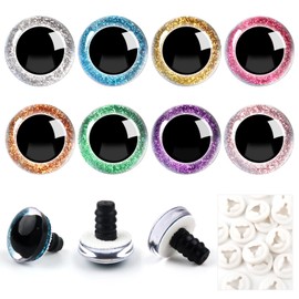 TOAOB 64pcs 16mm Glitter Safety Eyes Plastic Crafts Crochet Doll Eyes 8 Colors Round Stuffed Animals Eyes with Washers for DIY Puppet Doll Making Christmas Decoration