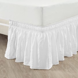 Lush Decor Ruched Ruffle Elastic Easy Wrap Around Bedskirt, Twin/Twin-XL/Full, Bleach White