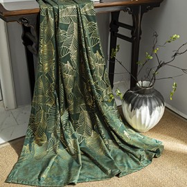 Tootop Velvet Dark Green Curtains 108 inches Long Gold Foil Printed Leaves Luxury Soft Rod Pocket Living Room Bedroom Shiny Drapes 2 Panel Home Decor (52 x 108 inches)