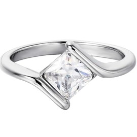 Jude Jewelers Stainless Steel Princess Cut Stone Wedding Engagment Solitaire Proposal Ring (Silver, 9)