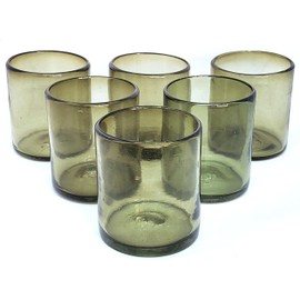 MexHandcraft Solid Olive Green 9 oz Short Tumblers (set of 6), Recycled Glass, Lead-free, Toxin-Free (9oz Tumbler)