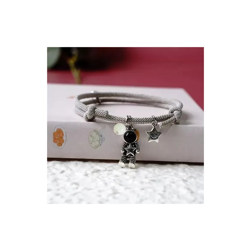 Pulsera Parejas Imán Astronauta Brilla Oscuridad Gris Ajustable AKELIN