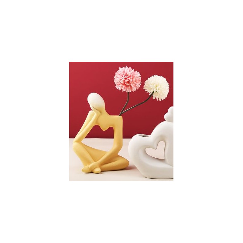 Abstract Thinker Vase Yellow Ceramic Flower Vase 20cm Tall Modern