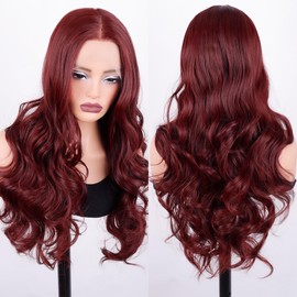 ZAVIDE Burgundy Synthetic Lace Front Wigs Body Wave Pre Plucked Glueless Wig HD Lace 13x5x1 Middle Part Wigs For Woman