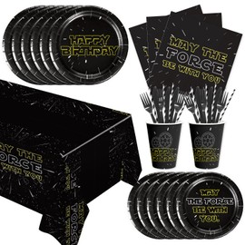 141Pcs Galaxy Star Party Decorations Star Birthday Party Supplies with Plates Napkins Cups Knives Forks Spoon Tablecloth Set for 20 Guests
