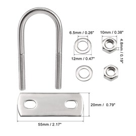 sourcing map Round U-Bolt 1.06"(27mm) Inner Width 70mm Length Steel M6 with Nuts, Plate, Washers 4 Set