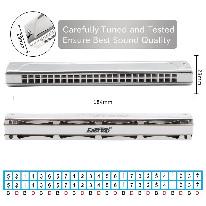 East top 24 Hole Tremolo Harmonica Key of C, Professional