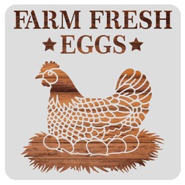 BENECREAT 12x12inch Hen Pattern Plastic Painting Stencils, Farm Fresh Eggs Large Reusable Stencil Template for Painting on Scrapbook Fabric Tiles Floor Wood