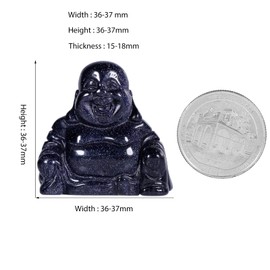 KYEYGWO Blue Sandstone Carved Gemstone Laughing Buddha Figure, Healing Crystal Lucky Buddha Stone Talisman Maitreyabuddha Statues Fengshui Sculpture Ornament for Decoration Lucky Charm