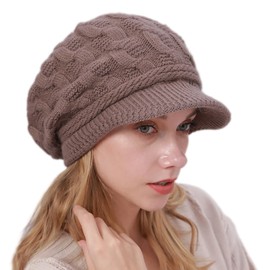 Mawjom Women Slouchy Knit-Beanie Beret Hat - Warm Winter Visor Brim Beanie Cap Khaki