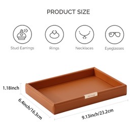 CASEGRACE PU Leather Valet Tray Organizer Jewelry Decorative Dish for Wallet, Key,Watch, Coin Change, Phone Perfume Cosmetic Dressing Table Living Room Entryway Table Catchall Tray (Brown)