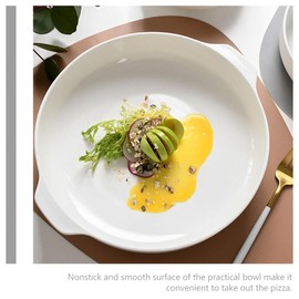 Kichvoe Ceramic Round Baking Pan, 8inch Ceramic Pie Pan With Double Handle, Large White Dinner Dish, Microwave, Dishwasher, And Oven Safe