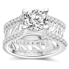 3.5ct Vintage Round cut Genuine Moissanite Solitaire Engagement Ring for Women,D Color Vvs1 Simulated Diamond Wedding Ring S925 Sterling Silver with 18K White Gold Plated Natural Gemstone Jewelry