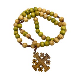 Nazareth Store Olive Wood Prayer Rosary Catholic Our Father Wooden Jerusalem Cross Short Cord Car Protection Chaplet Amulet in Velvet Bag, 1.7" x 0.8" x 10.6", Wood, wood