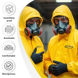 Zimchado Yellow Coverall Chemical Suit With Reusable Acid Resistant Gloves And Plastic Waterproof Shoe Cover (3X-Large)