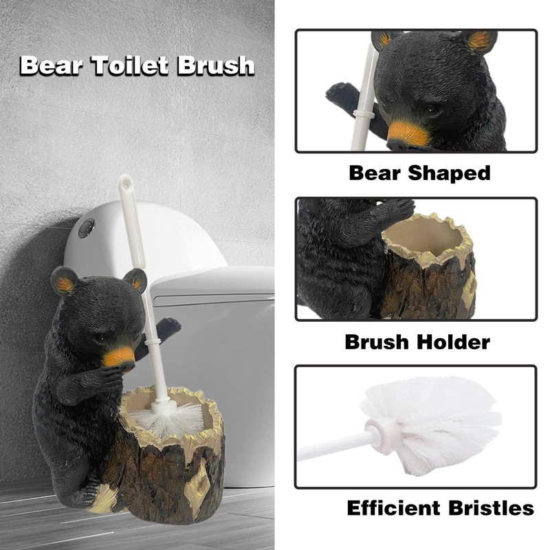 BGBWBFBR Whimsical Black Bear Toilet Brush Holder Set - Unique