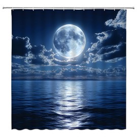 GCTNBJL Blue Oean Full Moon Shower Curtain for Bathroom,70x70(WxH) Inches