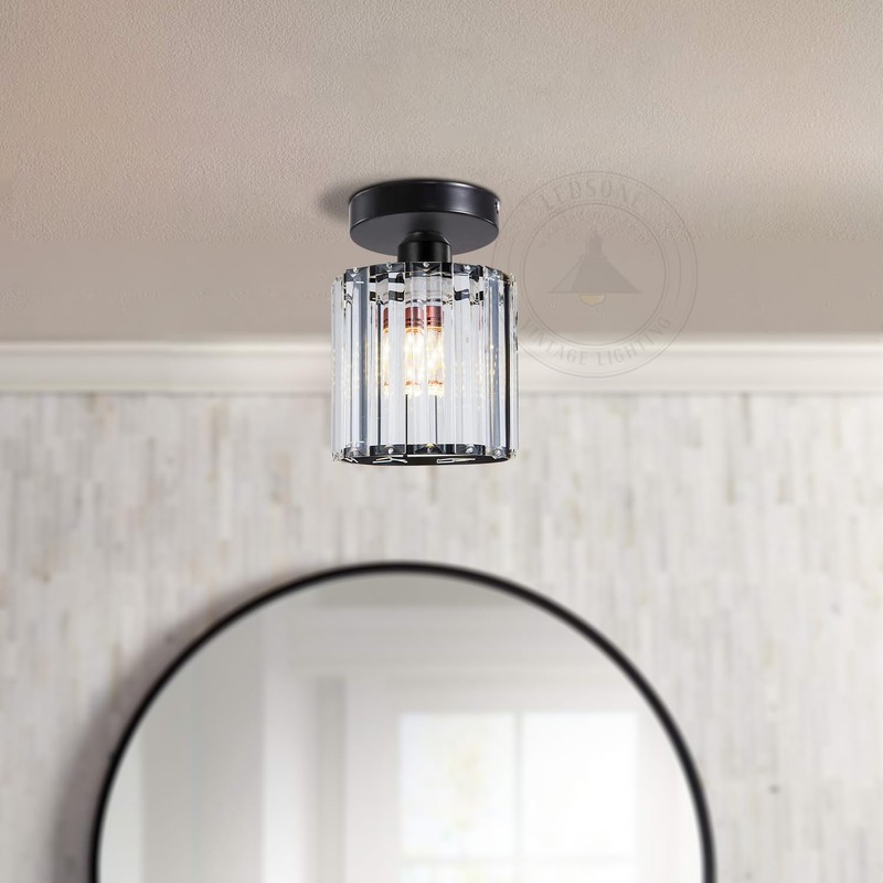 LEDSone Modern Mini Chandelier Crystal Ceiling Light Fixture, Semi Flush