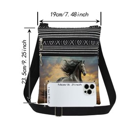 XiaoGalaee Black Horse Women Crossbody Bag Stylish Travel Adjustable Shoulder Strap Men Messenger Bag Outdoor Casual Purse Birthday Christmas Gift for Adult Horse Lovers