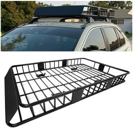 ECOTRIC 67" x 38" x 4'' Universal Roof Rack Cargo Carrier Basket with Extension Heavy Duty Steel Car SUV Top Luggage Storage Holder Basket for Travel 250LBS Weight Capacity