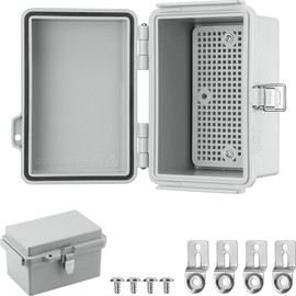 JANDECCN Waterproof Electrical Junction Box, Hinged Cover, IP67 Weatherproof ABS Plastic Enclosure with Mounting Plate, Wall Brackets (5.9"*3.9"*3.5", Grey)