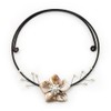 Avalaya Antique White Shell Flower On Flex Wire Choker Necklace
