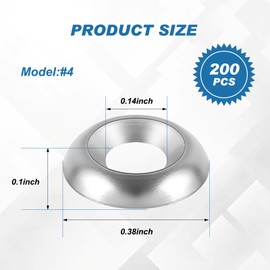 Yaocom 200 Qty #4 Countersunk Finish Washers Stainless Finishing Washers 304 Stainless Steel Finishing Cup, Silver