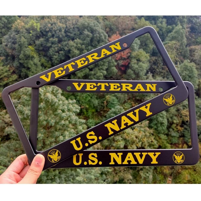 2 PCS for U.S. Navy License Plate Frames,Black Aluminum Retired