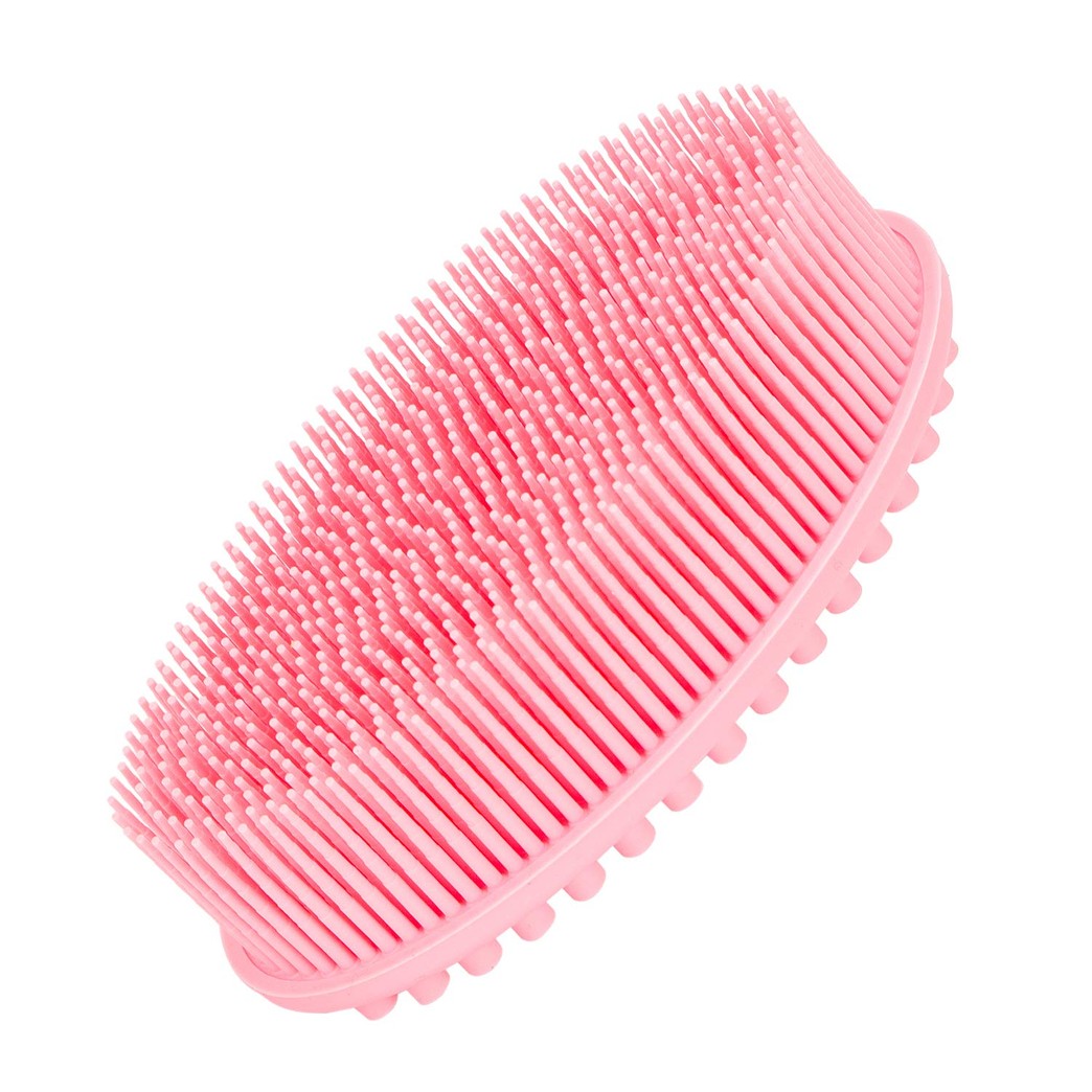 Emoly Silicone Bath Shower Loofah Brush, 100% Silicone Gentle Back Scrubber, Best Body exfoliating loofa Brush Gift for Baby Kids Men Father Mother Wife Family (Pink)