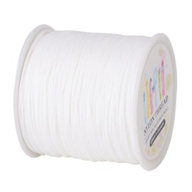 PandaHall 98 Yards 0.8mm Braided Nylon Cord White Chinese Knot Cord Faux Silk Beading Thread for Shamballa Macrame Bracelet Making