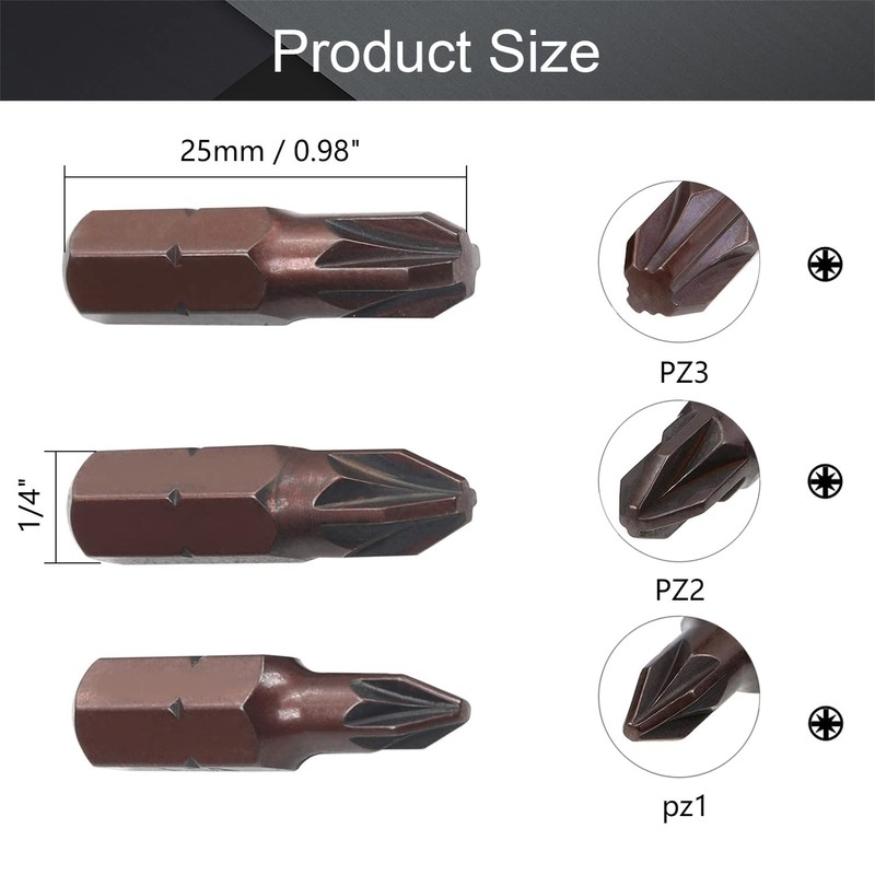 Utoolmart Pozidriv Screwdriver Bits, PZ1+PZ2+PZ3 Pozidriv Head Screw Driver Bit,