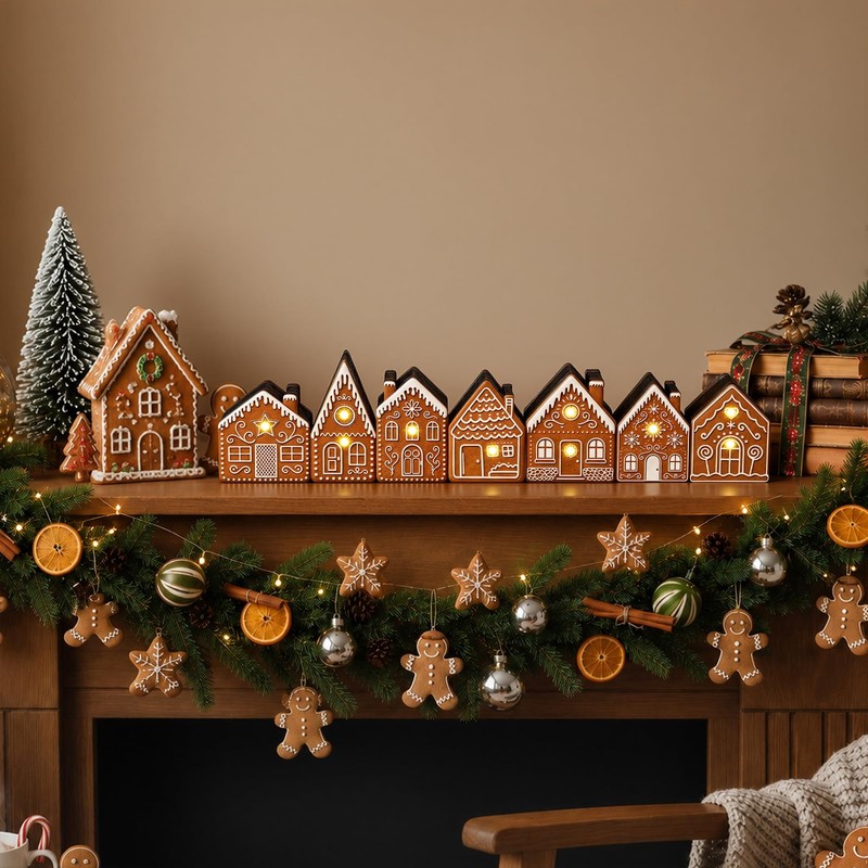Christmas Table Decorations, Light up Gingerbread House Table Centerpieces Wooden