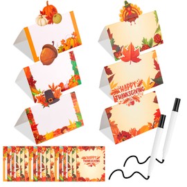 36 Pcs Thanksgiving Place Cards Pumpkin Fall Leaves Name Place Cards and 2 Pcs Permanent Markers Black Markers Name Tents Thankful Greeting Cards for Thanksgiving Harvest Party Bridal Shower Birthday