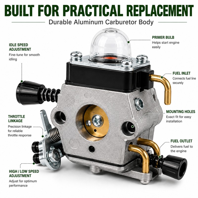 Replacement Carburetor for String Trimmers – Aluminum Carb Kit for