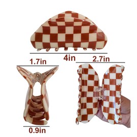 3 Pack Checkered Hair Claw Clips, Multicolored Medium Claw Clips for Thin & Thick Hair, Cute Hair Accessories for Women Girls