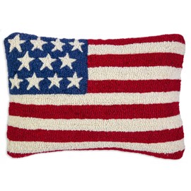 Chandler 4 Corners Artist-Designed Stars and Stripes Hand-Hooked Wool Decorative Throw Pillow (12 in x 18 in) 4th of July Pillow for Couches & Beds - Low Maintenance - Veteran Patriotic Home Décor