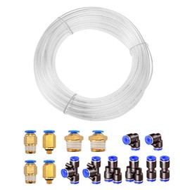 HUAZIZ 10 m PU Pneumatic Hose Flexible Compressed Air Hose Outdoor 4 mm x Inner 2.5 mm Transparent with 8 Pneumatic Connectors Quick Couplings (Y/T/L/I Shaped)
