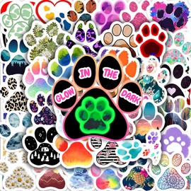 60 Pcs Glow in The Dark Cute Pet Claw Print Stickers for Kids, Colorful Cats Dogs Animals Paw Water Bottle Laptop Decals, Adults Teens Waterproof Vinyl Skateboard Luggage Phone Cases Mugs Decor