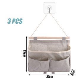 ASelected 3 PCS Wall Organiser Hanging Hanging Organiser with 3 Hooks Foldable Organiser Hanging Storage with 3 Compartments for Home Office Dormitory Bathroom