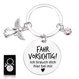 teikart Keyring Gift – Key Ring for Mum, Dad and Loved Ones – Lucky Charm with Guardian Angel Motif – Drive Carefully Keyring for Birthday, Father's Day or Mother's Day, Drive Carefully.