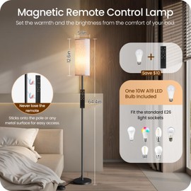 2 Pack Dimmable Floor Lamps for Living Room with 2 Remotes and Foot Switch, Corner Floor Lamp, Standing Tall Lamp, 10W 900LM LED Bulb Included, 3000K-6500K, Linen Shade, FCC Listed W06LDP205W1