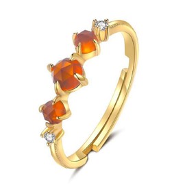 HUKQBUNX 18K Gold Three Small Crystal Orange Garnet Ring with Diamond Zircon Fresh Women's Small Couple Wedding Diamond Ring with Adjustable Opening
