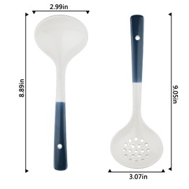 Ceramics Ladle Spoon Set of 2 Large Soup Ladle with Skimmer Slotted Spoons Kitchen Ladles Hot Pot Strainer Spoons for Cooking Serving Stirring