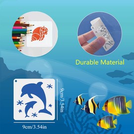 62 Pcs Sea Ocean Creatures Stencils Sea Life Animals Templates, Reusable DIY Stencils for Scrapbooking Painting on Wood Wall Floor Canvas Art Supplies Décor (9x9 cm)